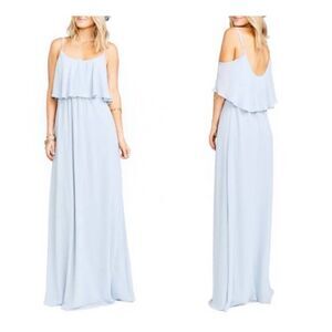 NWT SHOW ME YOUR MUMU Caitlin Ruffle Maxi Dress Icy Blue, Sz XS